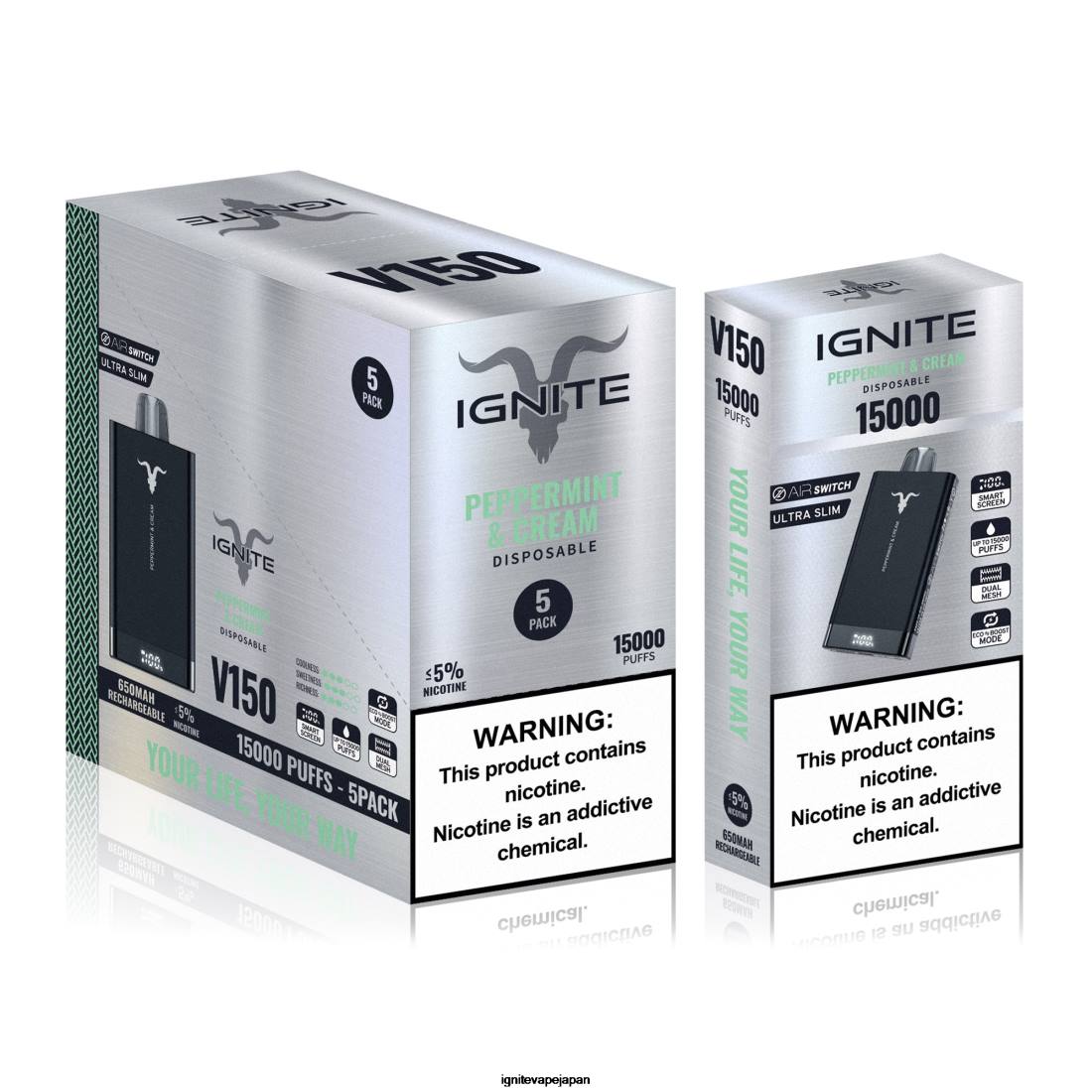 IGNITE V150 VAPEペン5本パック ペパーミントとクリーム 8F0V88 - IGNITE シーシャ