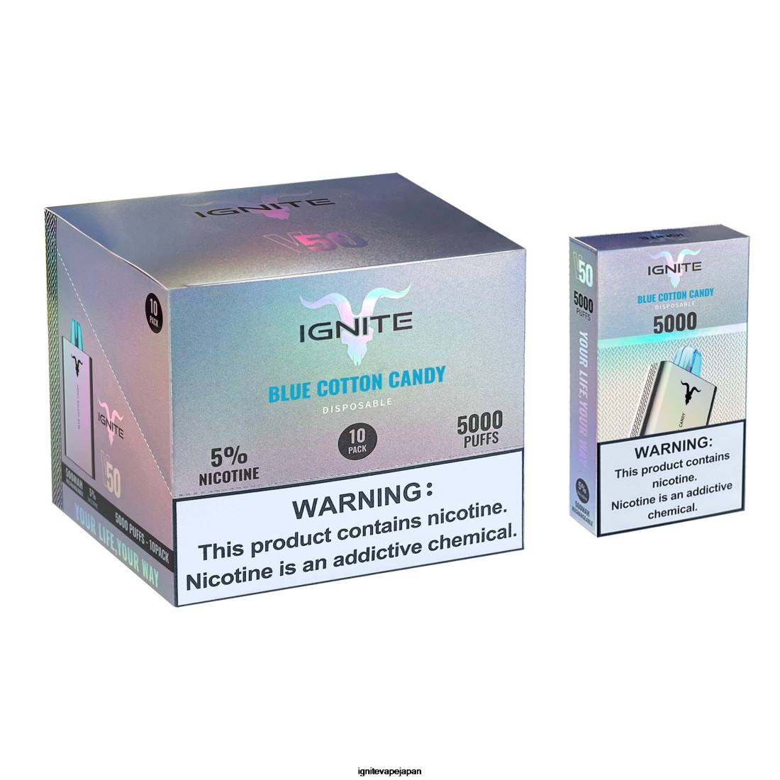 IGNITE V50 VAPEペン10本パック 青い綿菓子 8F0V143 - IGNITE Vape Price