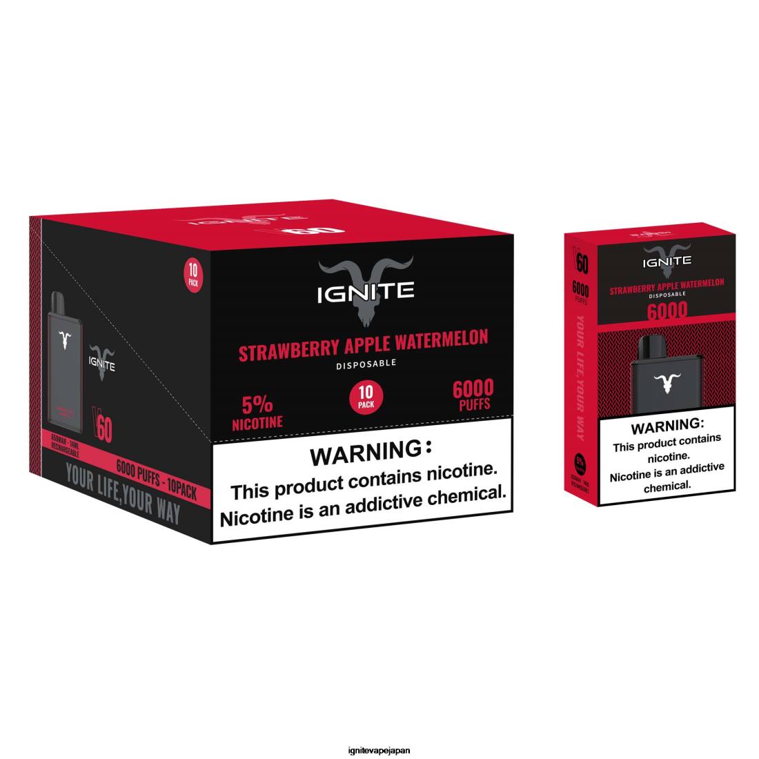 IGNITE V60 VAPEペン10本パック イチゴリンゴスイカ 8F0V25 - IGNITE ベイプ